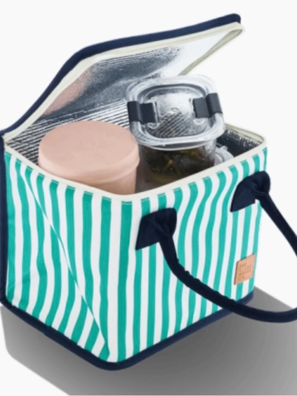 Riviera Teal & White Striped Tote with Navy Handles